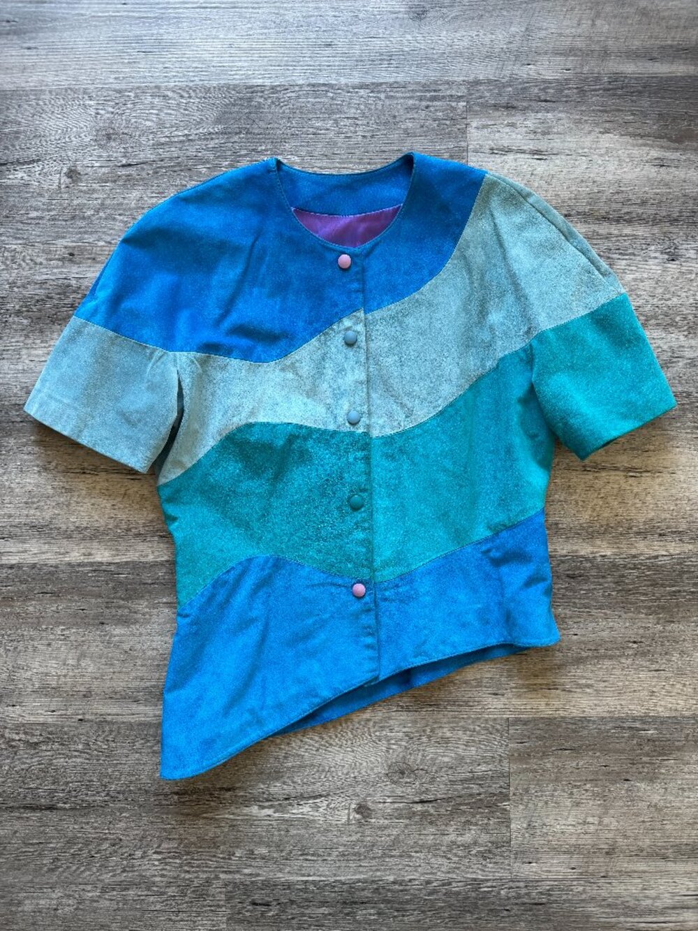 Vtg 80s Danier suede colour block short sleeve maximalist jacket / sz L